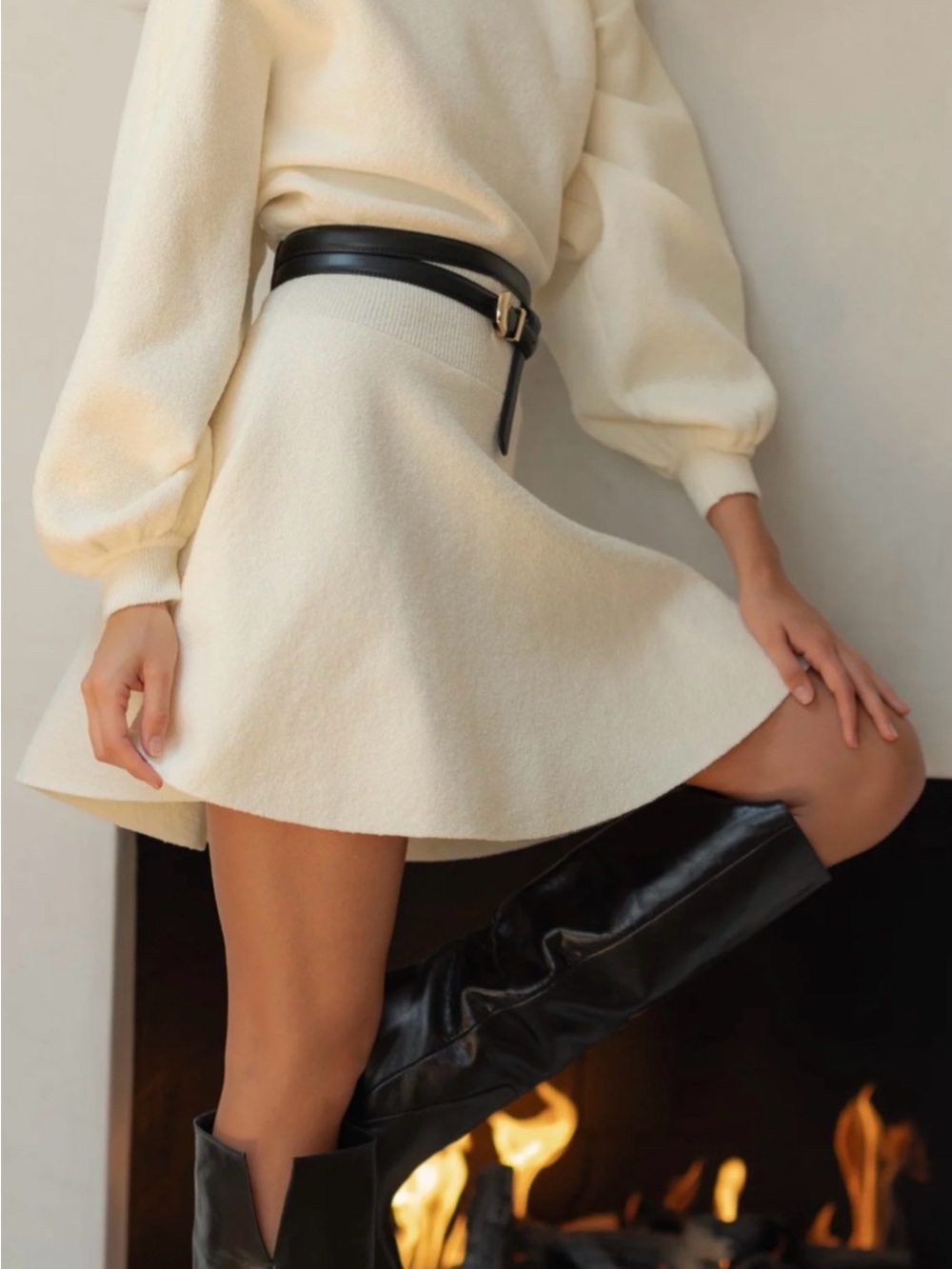 Cream A-Line Knit Dress